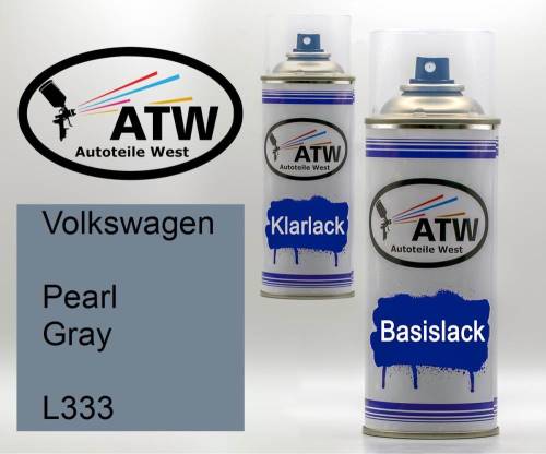 Volkswagen, Pearl Gray, L333: 400ml Sprühdose + 400ml Klarlack - Set, von ATW Autoteile West.